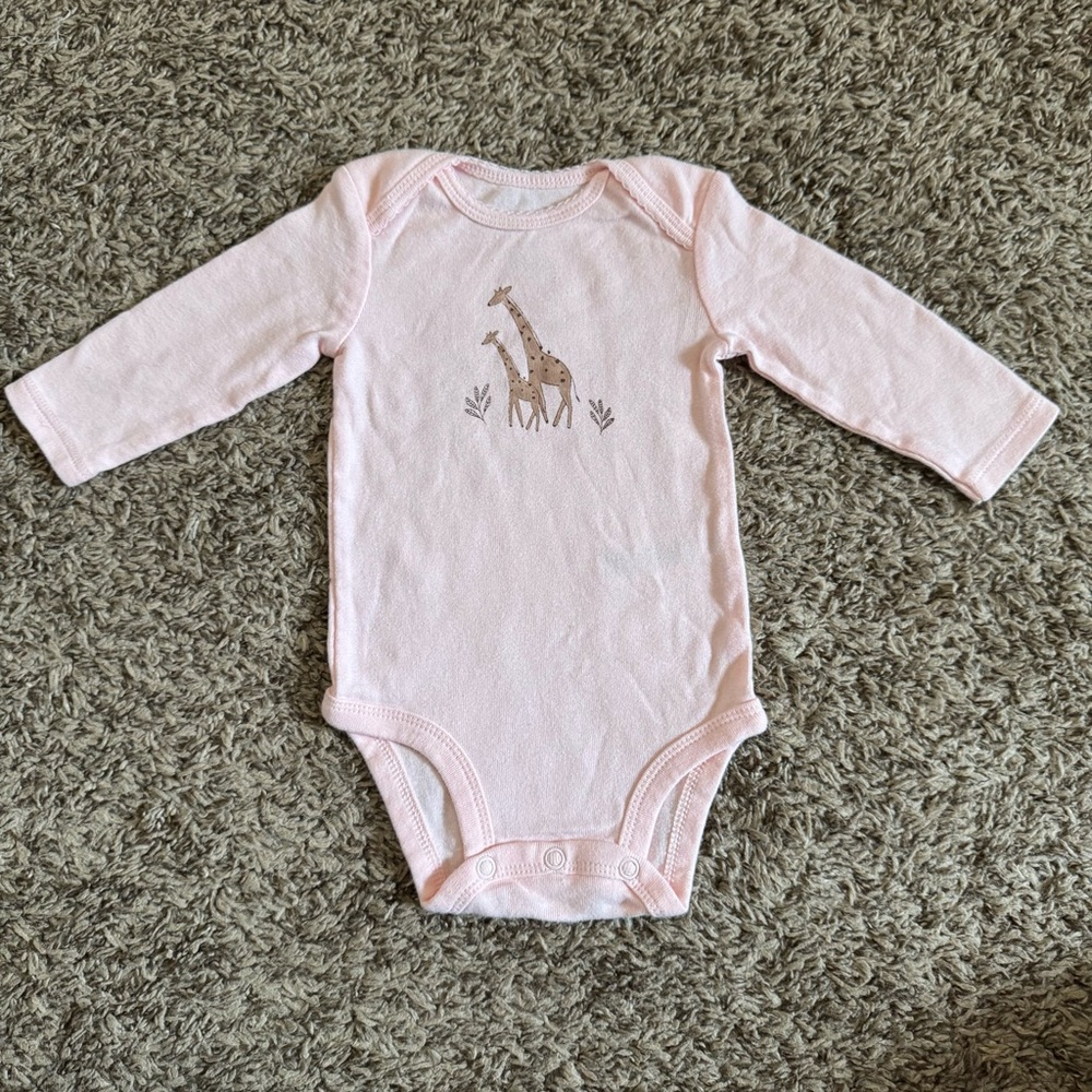 Carter's 3 Month Long Sleeve Light Pink Giraffe Graphic Baby Onesie